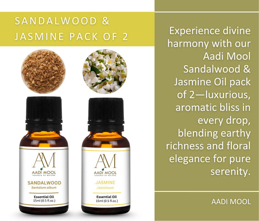 Jasmine & Sandalwood Essential Oil for Diffuser, Candle, Massage, and DIY Pack of 2-15ML