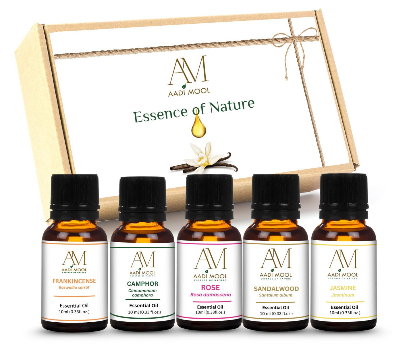 Sandalwood, Rose, Jasmine, Frankincense and Camphor Essential Oil Pack Of 5