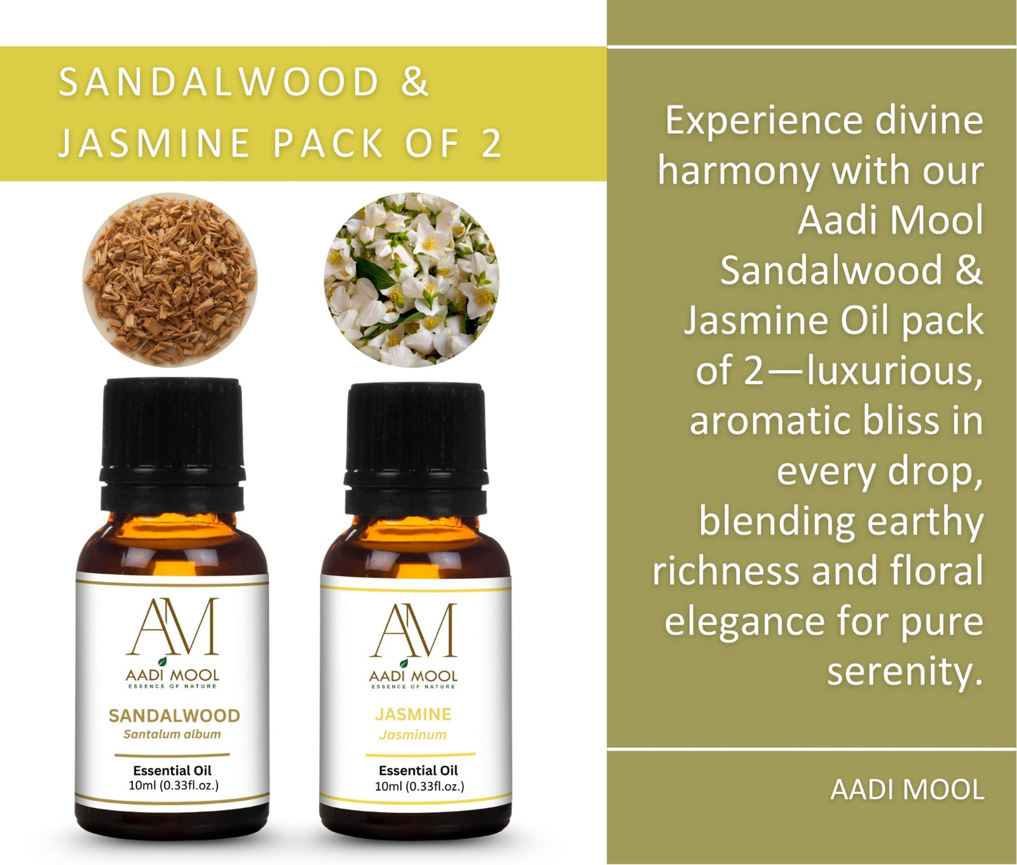 Sandalwood & Jasmine Essential Oil for Diffuser, Aromatherapy, Relaxation & Skin Care