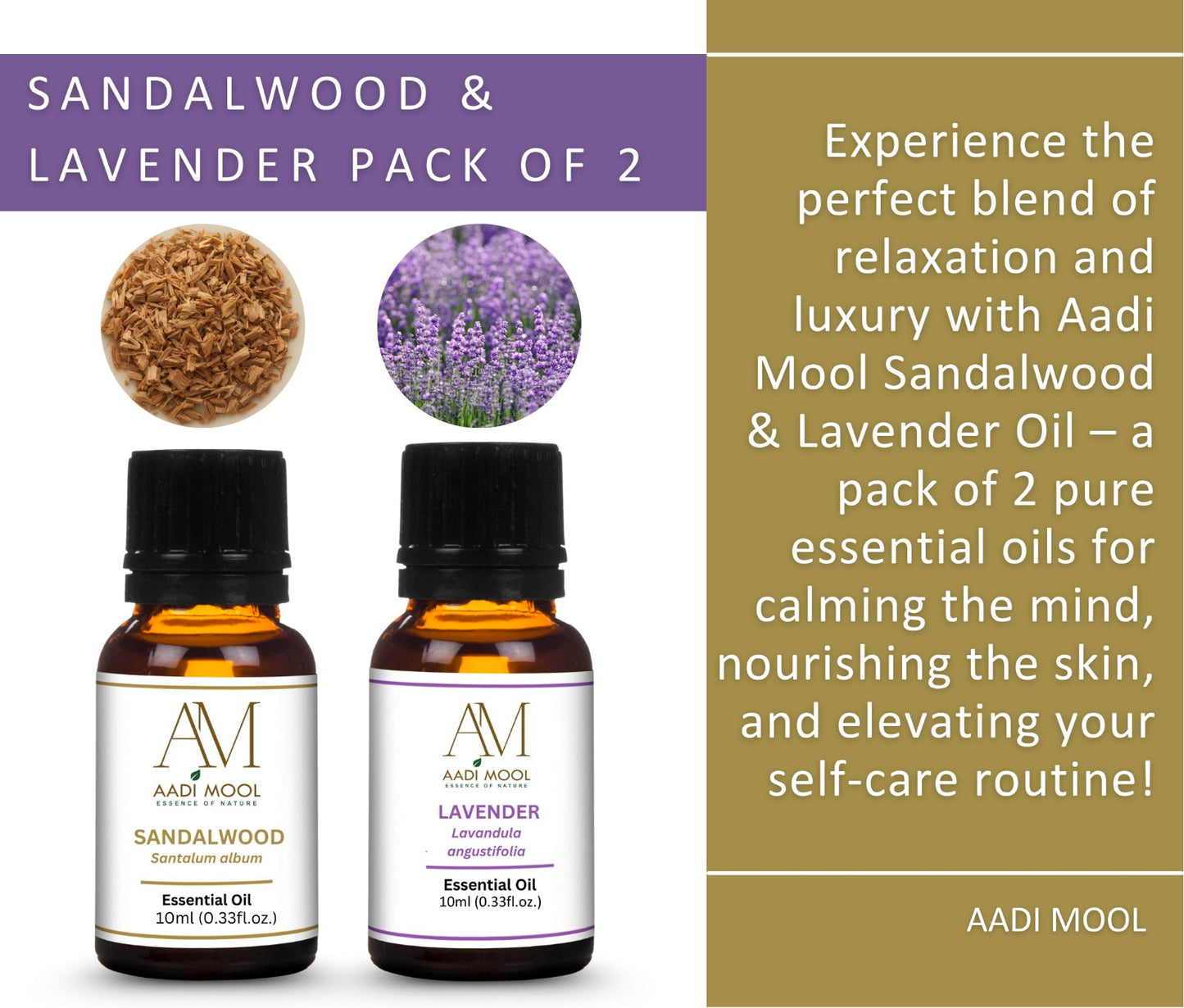 Sandalwood & Lavender Oil Set for Diffuser, Skin & Relaxation
