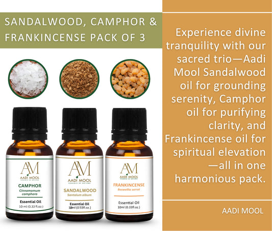 Camphor, Frankincense & Sandalwood Essential Oils Pack Of 3-10ML