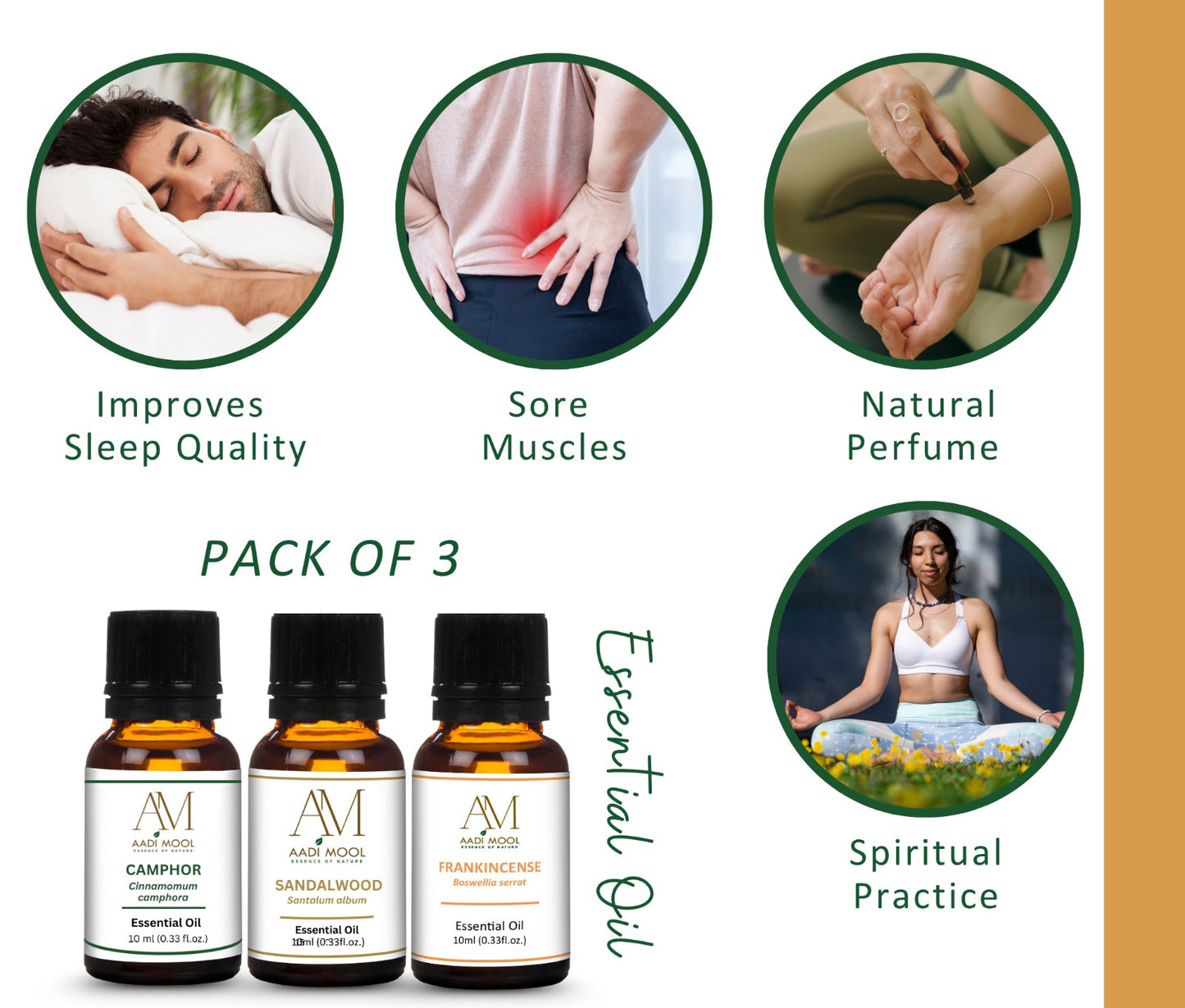 Camphor, Frankincense & Sandalwood Essential Oils Pack Of 3-10ML