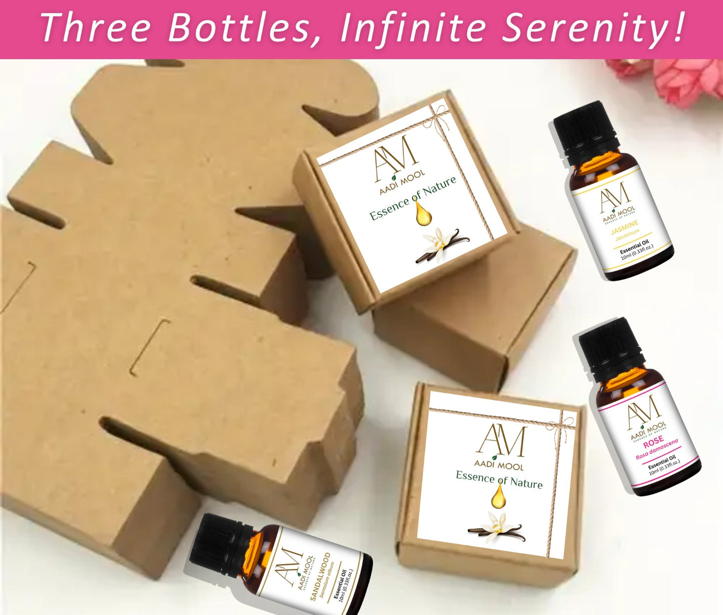 sandalwood, jasmine, and rose Essential Oil Pack Of 3-10ML