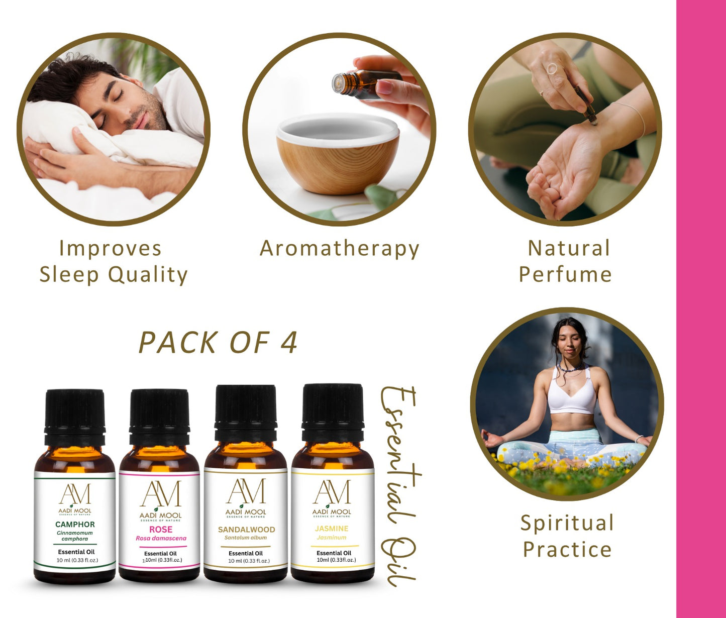 Sandalwood, Jasmine, Rose and Camphor Essential Oil Pack Of 4-10ML