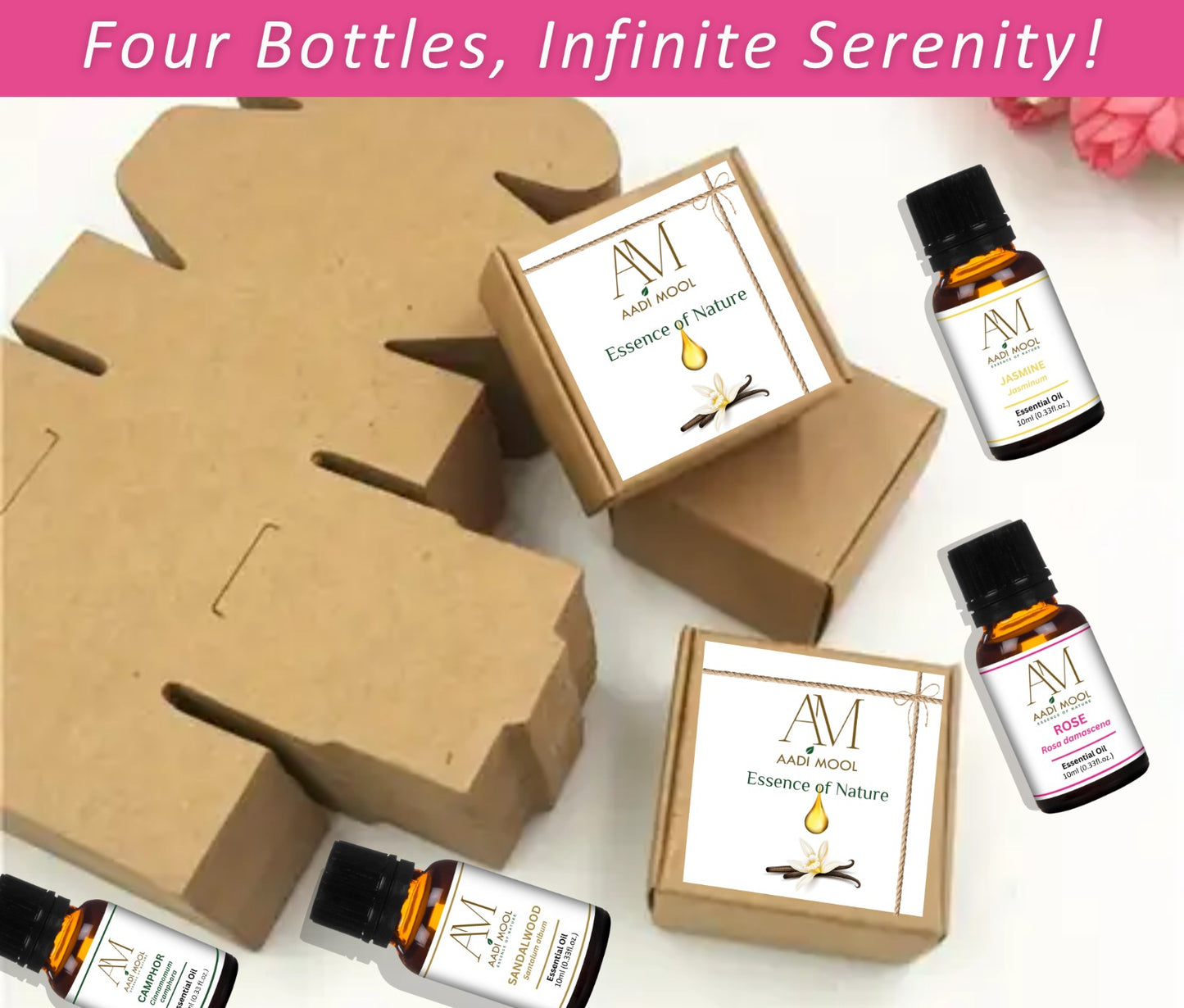 Sandalwood, Jasmine, Rose and Camphor Essential Oil Pack Of 4-10ML